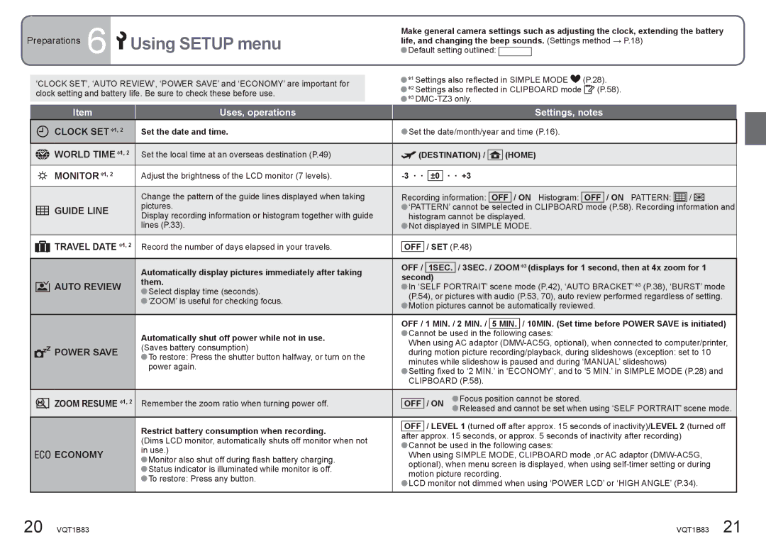 Panasonic DMC-TZ2 operating instructions Preparations 6 Using Setup menu 