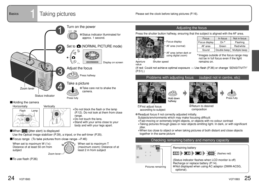 Panasonic DMC-TZ2 operating instructions Taking pictures, Adjusting the focus, Set to Normal Picture mode 