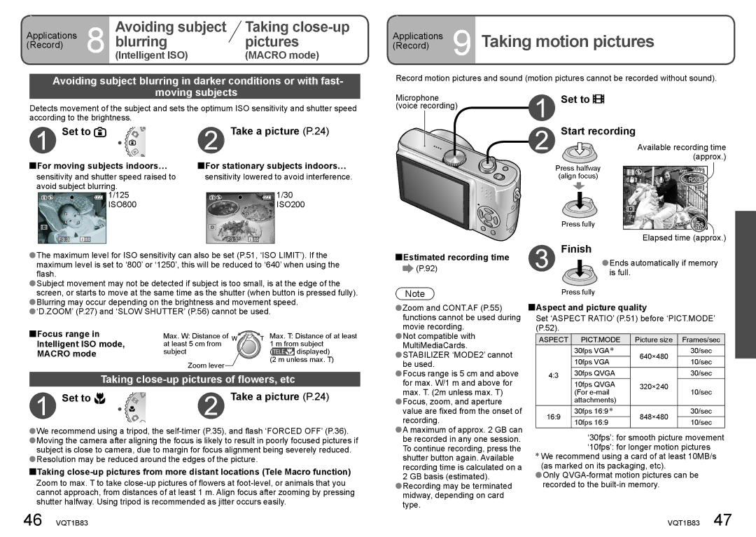 Panasonic DMC-TZ2 operating instructions Applications  Taking motion pictures, Set to Take a picture P.4 Start recording 