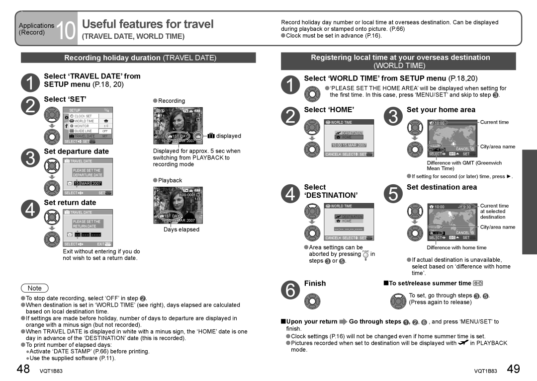 Panasonic DMC-TZ2 operating instructions Useful features for travel, Recording holiday duration Travel Date 