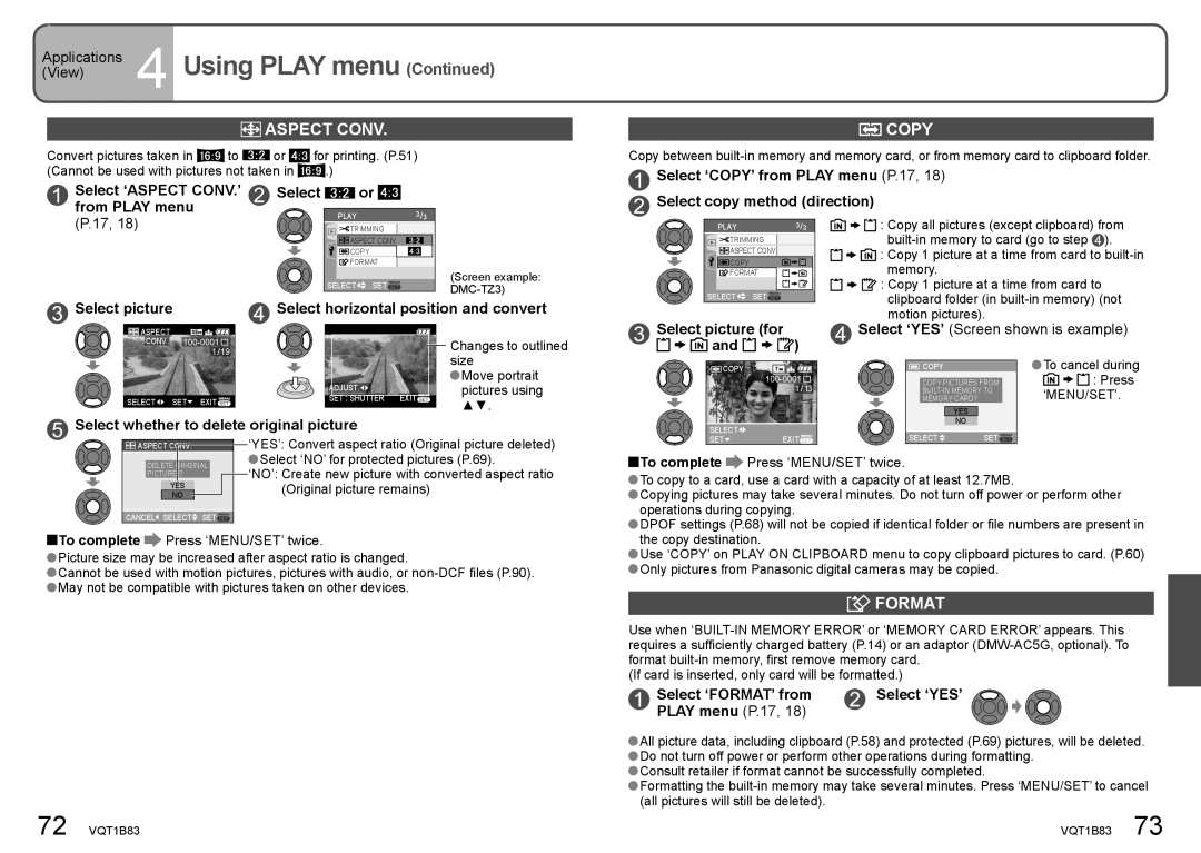 Panasonic DMC-TZ2 operating instructions Using Play menu, Aspect Conv Copy, Format 