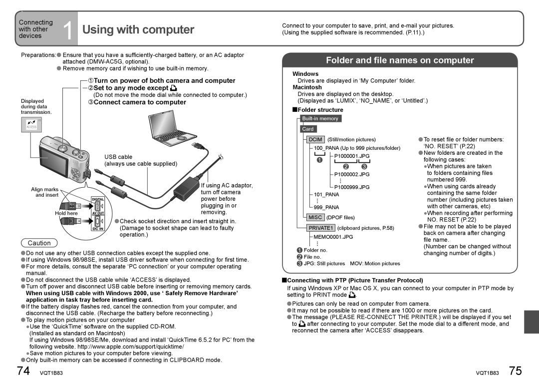 Panasonic DMC-TZ2 operating instructions Using with computer, Connecting, Devices With other, Connect camera to computer 