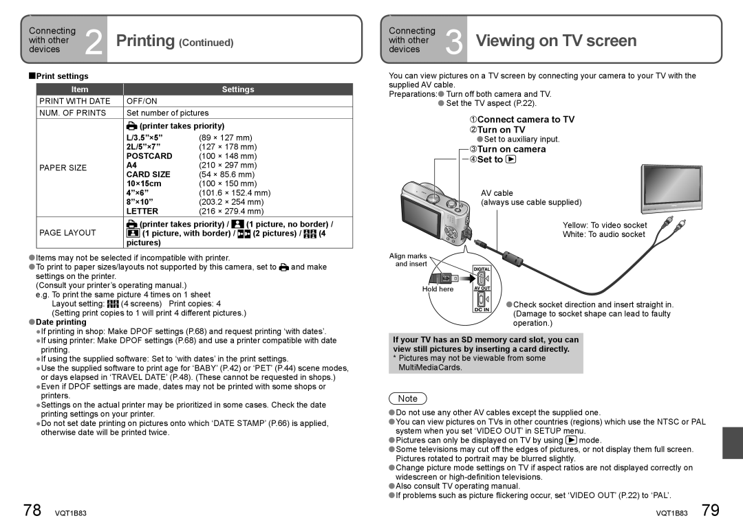 Panasonic DMC-TZ2 Viewing on TV screen, With other Devices, Connect camera to TV Turn on TV, Turn on camera Set to 