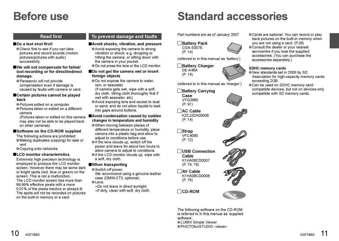 Panasonic DMC-TZ2 operating instructions Read first, To prevent damage and faults, Cd-Rom 