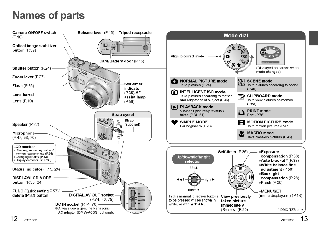 Panasonic DMC-TZ2 operating instructions Simple Mode, Up/down/left/right Selection, DISPLAY/LCD Mode, Menu/Set 