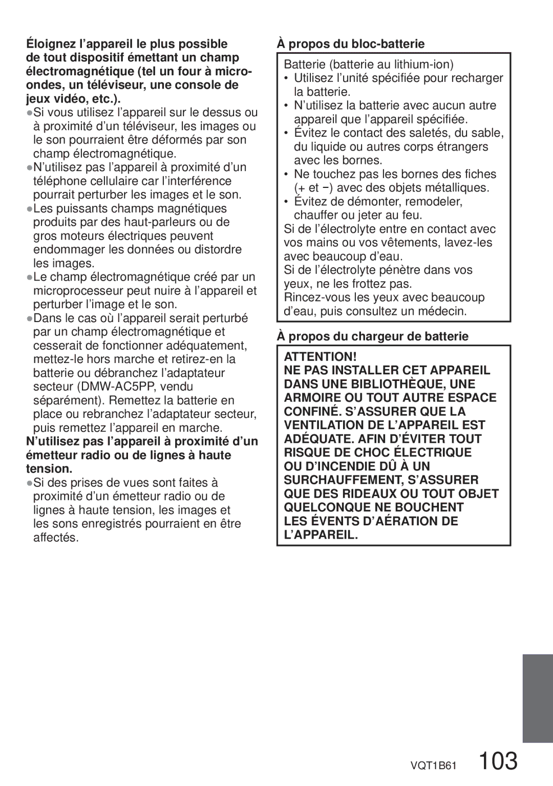 Panasonic DMC-TZ3 operating instructions Propos du bloc-batterie, Propos du chargeur de batterie 