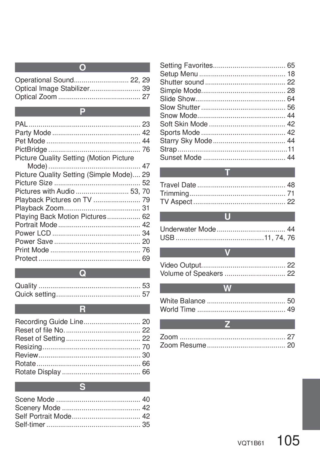 Panasonic DMC-TZ3 Operational Sound, Picture Quality Setting Motion Picture, Picture Quality Setting Simple Mode, 11, 74 