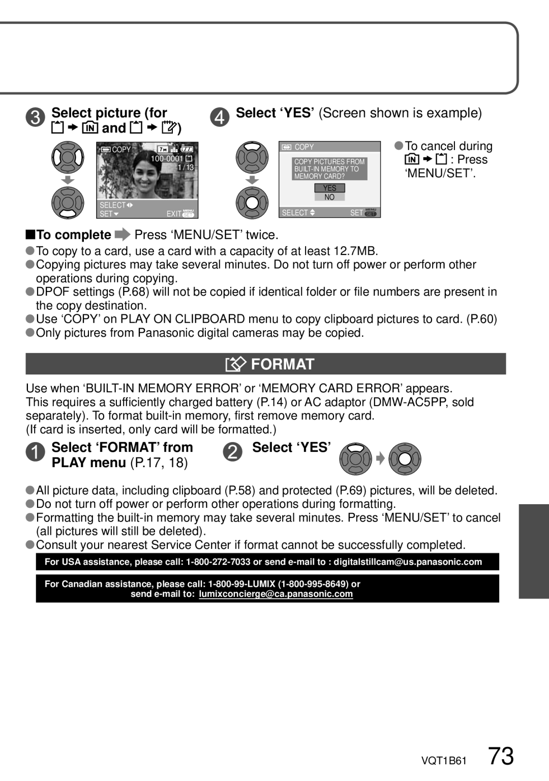 Panasonic DMC-TZ3 Format, Select picture for Select ‘YES’ Screen shown is example, To cancel during Press 