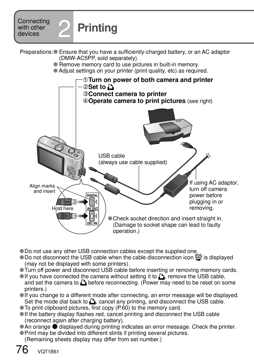 Panasonic DMC-TZ3 operating instructions Printing 