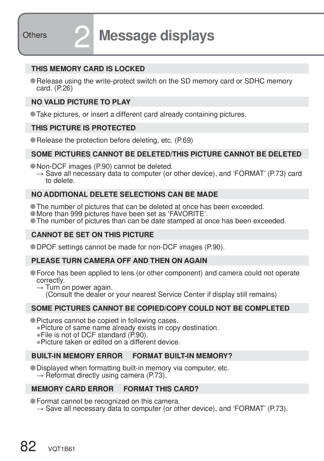 Panasonic DMC-TZ3 operating instructions Message displays 