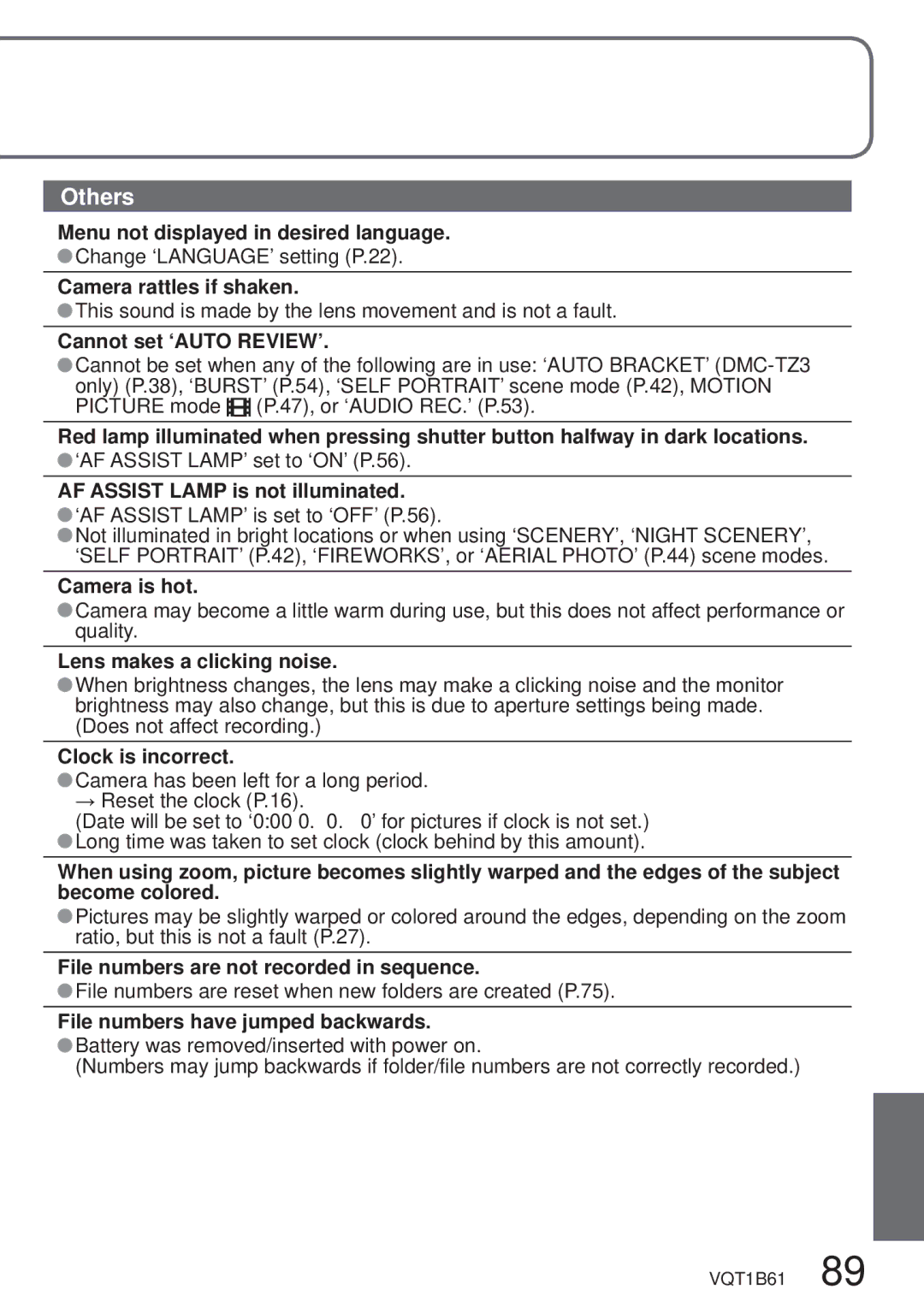 Panasonic DMC-TZ3 operating instructions Others 