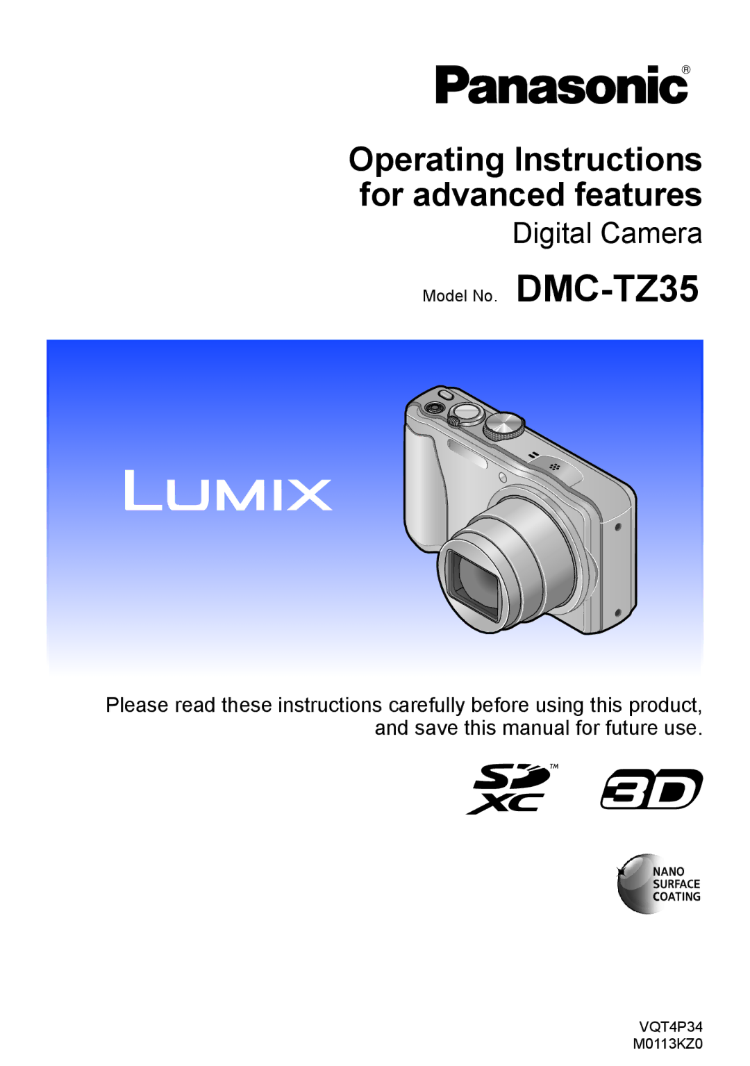 Panasonic DMC-TZ35 operating instructions Operating Instructions for advanced features 