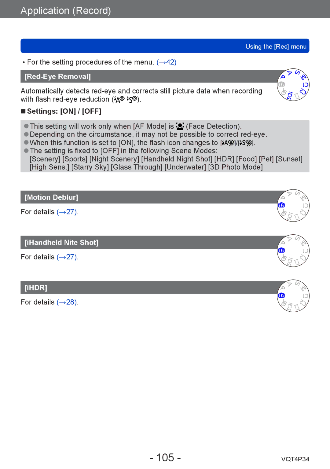 Panasonic DMC-TZ35 operating instructions 105, Red-Eye Removal 