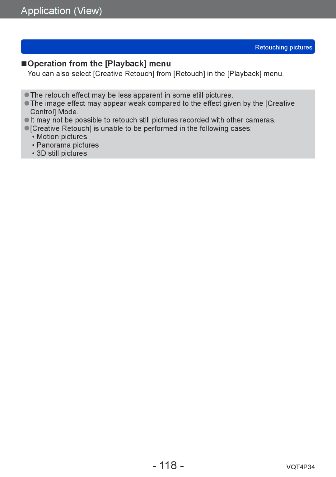 Panasonic DMC-TZ35 operating instructions 118, Operation from the Playback menu 