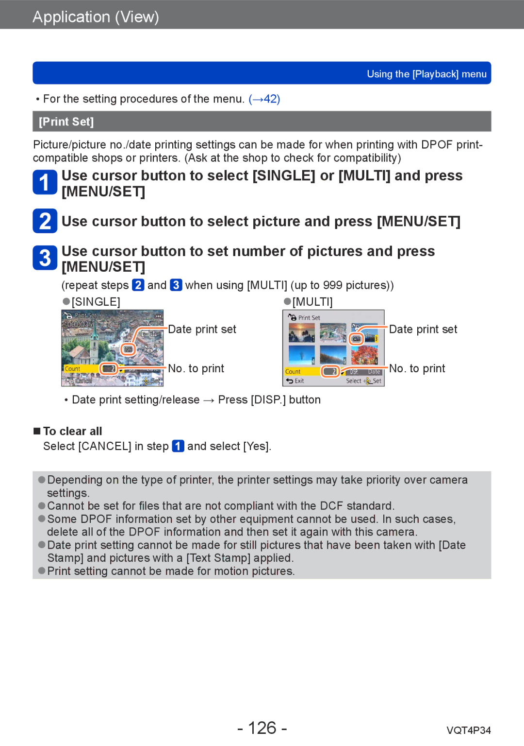 Panasonic DMC-TZ35 operating instructions 126, Print Set 