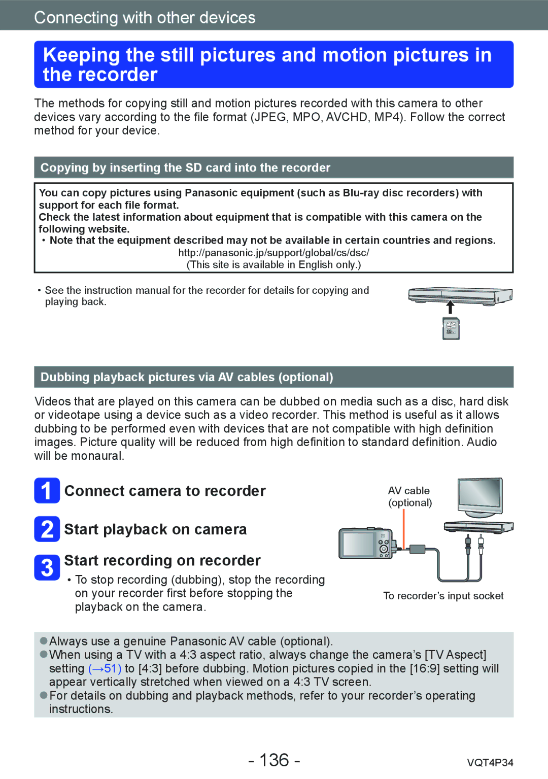 Panasonic DMC-TZ35 operating instructions 136, Copying by inserting the SD card into the recorder 