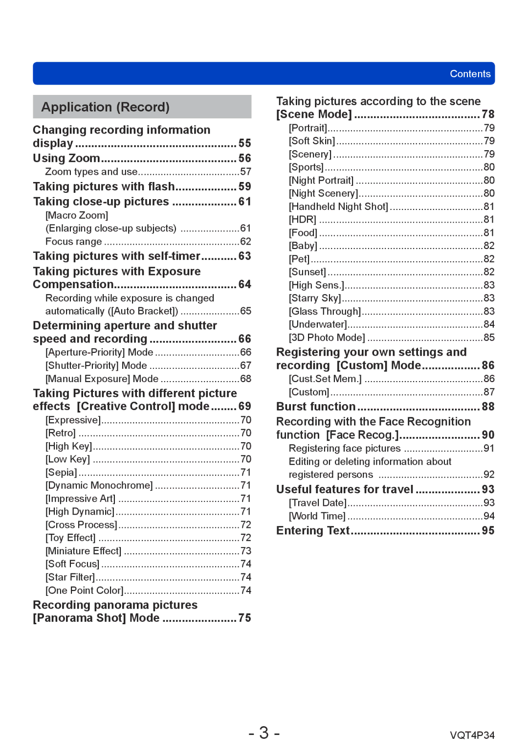 Panasonic DMC-TZ35 operating instructions Application Record, Changing recording information, Taking pictures with Exposure 