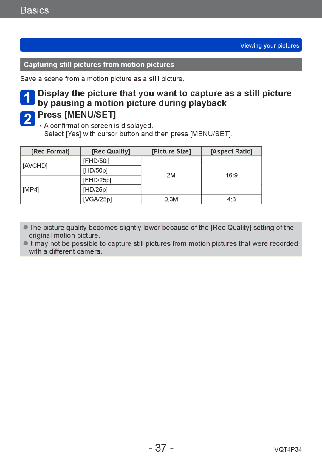 Panasonic DMC-TZ35 operating instructions Capturing still pictures from motion pictures 