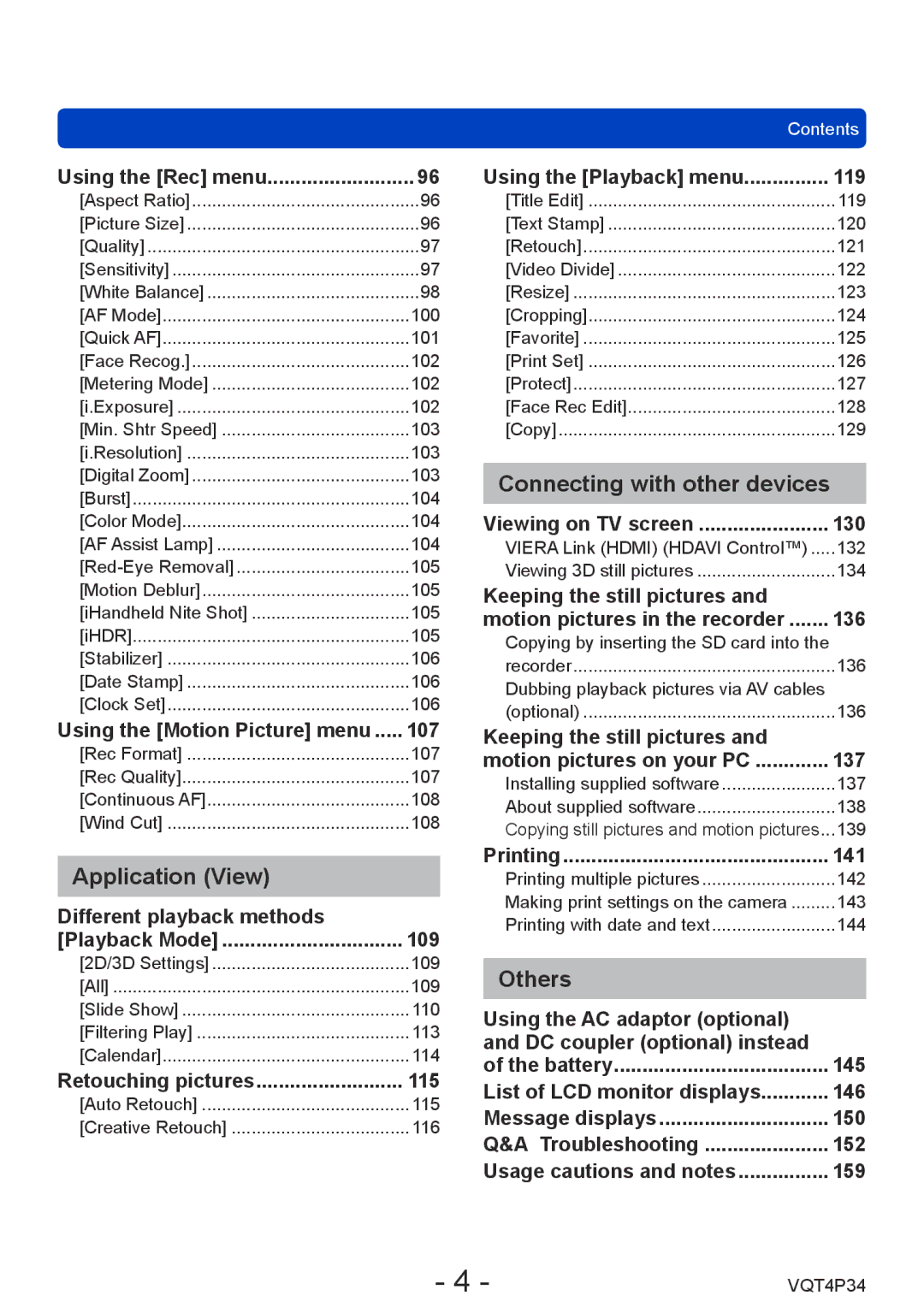 Panasonic DMC-TZ35 operating instructions Application View, Connecting with other devices, Others 