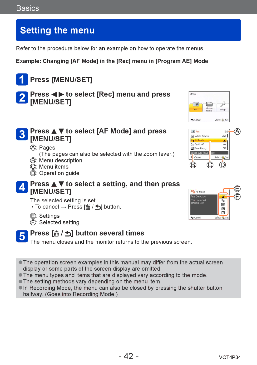 Panasonic DMC-TZ35 Setting the menu, Press to select a setting, and then press MENU/SET, Press / button several times 