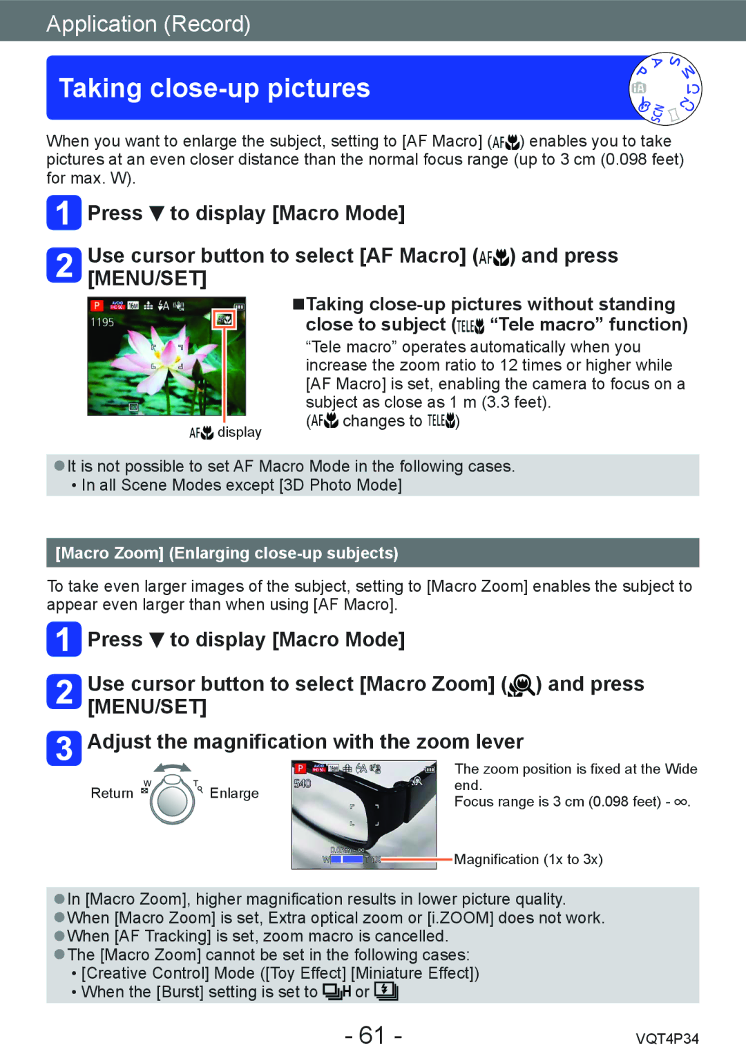 Panasonic DMC-TZ35 operating instructions Taking close-up pictures, Macro Zoom Enlarging close-up subjects 