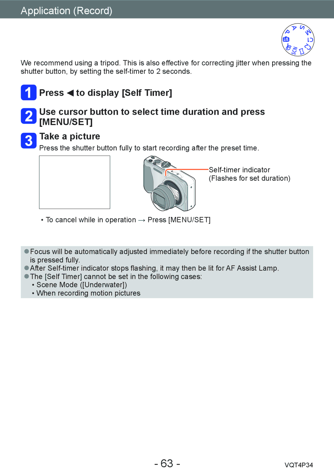 Panasonic DMC-TZ35 operating instructions Taking pictures with self-timer 