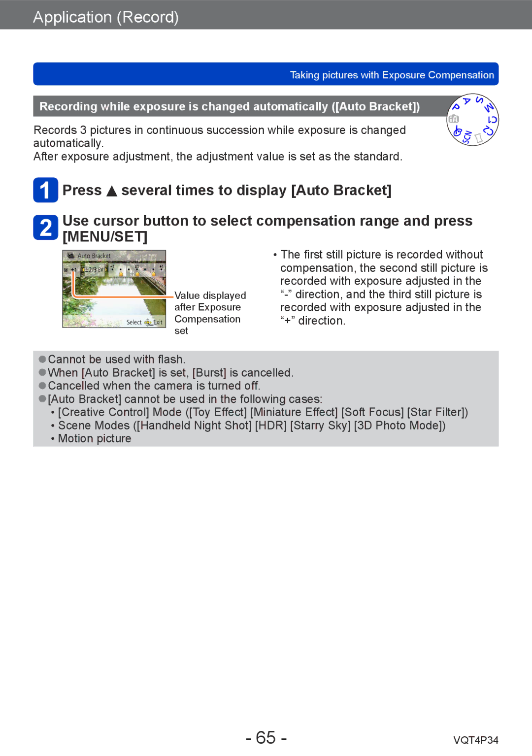 Panasonic DMC-TZ35 operating instructions Taking pictures with Exposure Compensation 