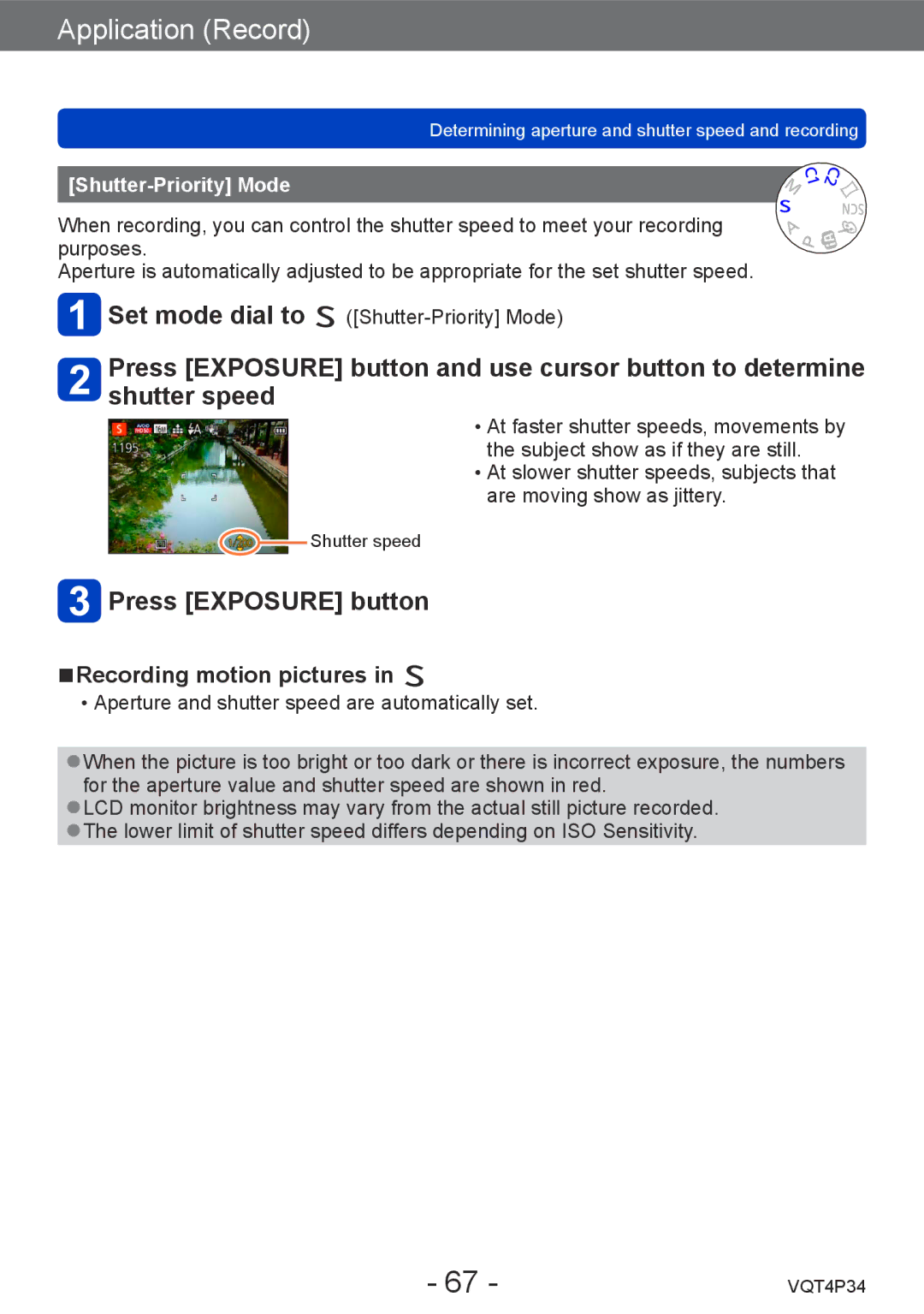 Panasonic DMC-TZ35 operating instructions Shutter-Priority Mode 