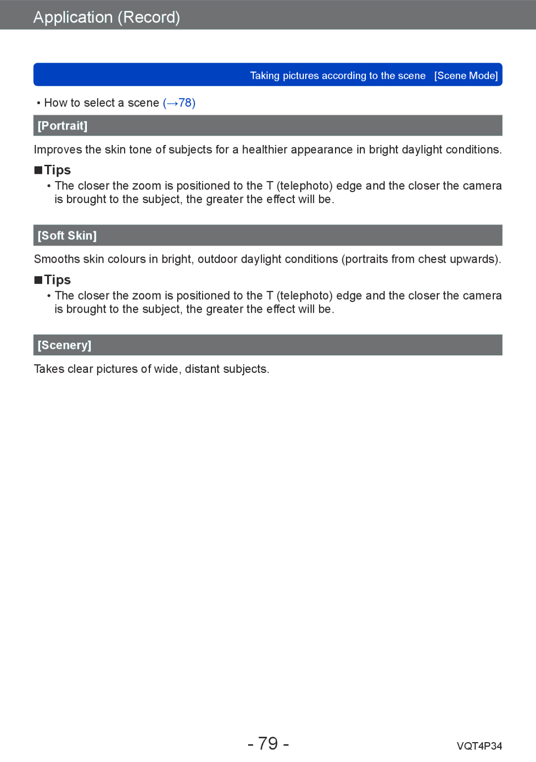 Panasonic DMC-TZ35 operating instructions Portrait, Soft Skin, Scenery 