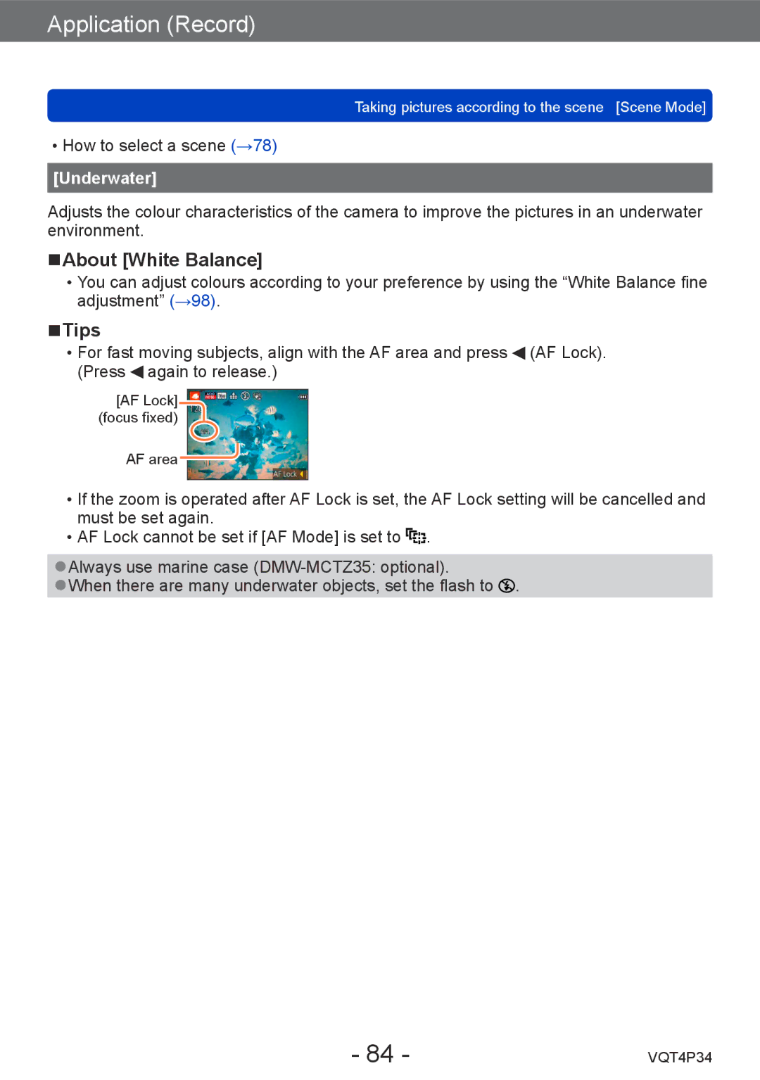 Panasonic DMC-TZ35 operating instructions About White Balance, Underwater 