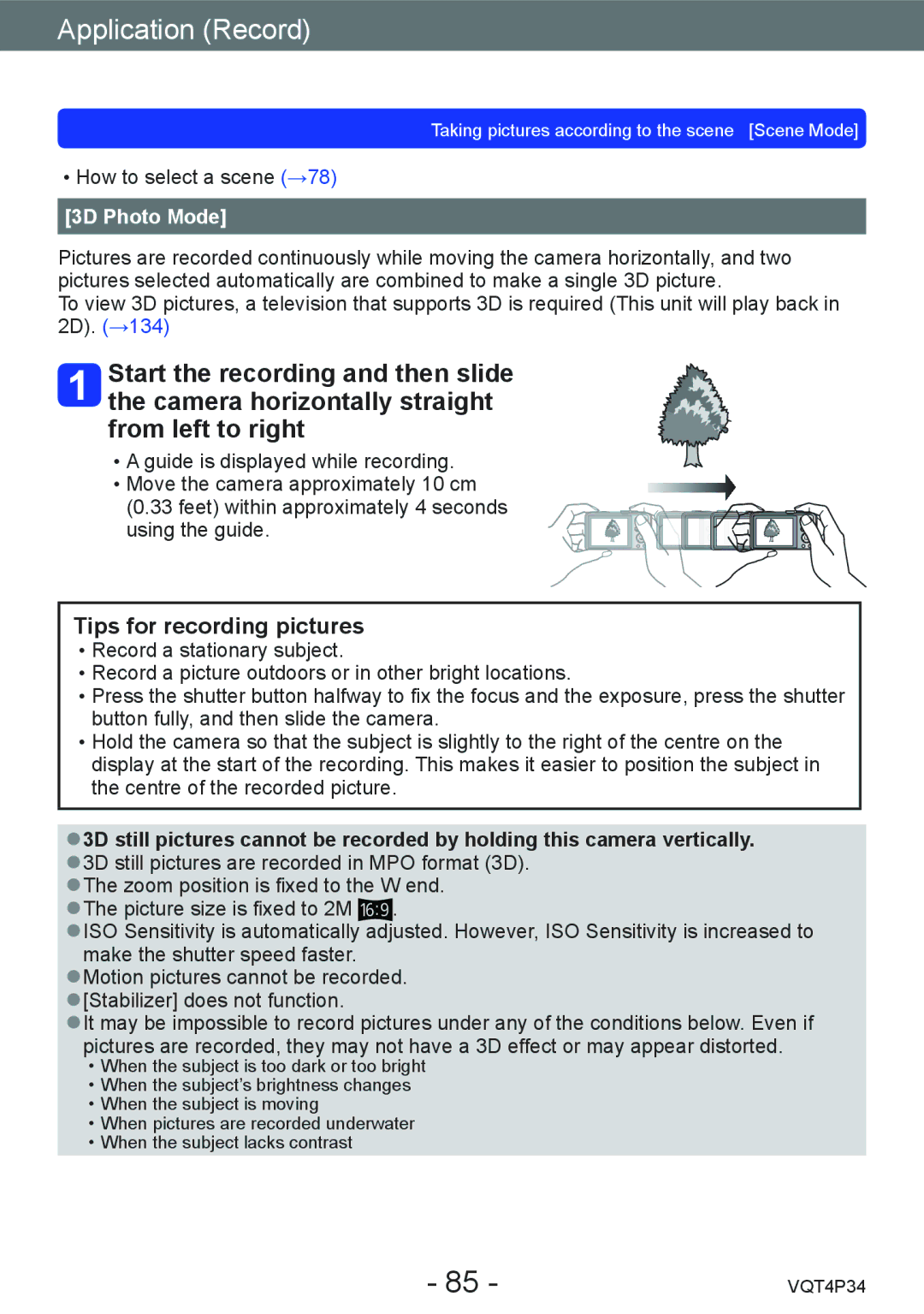 Panasonic DMC-TZ35 operating instructions Tips for recording pictures, 3D Photo Mode 