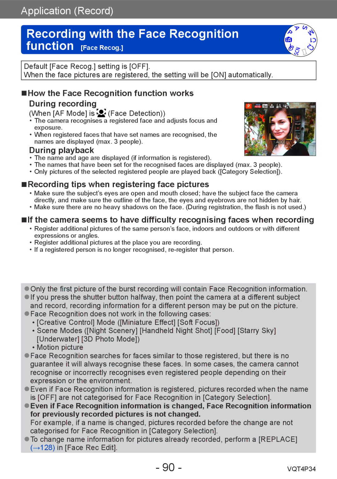 Panasonic DMC-TZ35 Recording with the Face Recognition function, How the Face Recognition function works During recording 