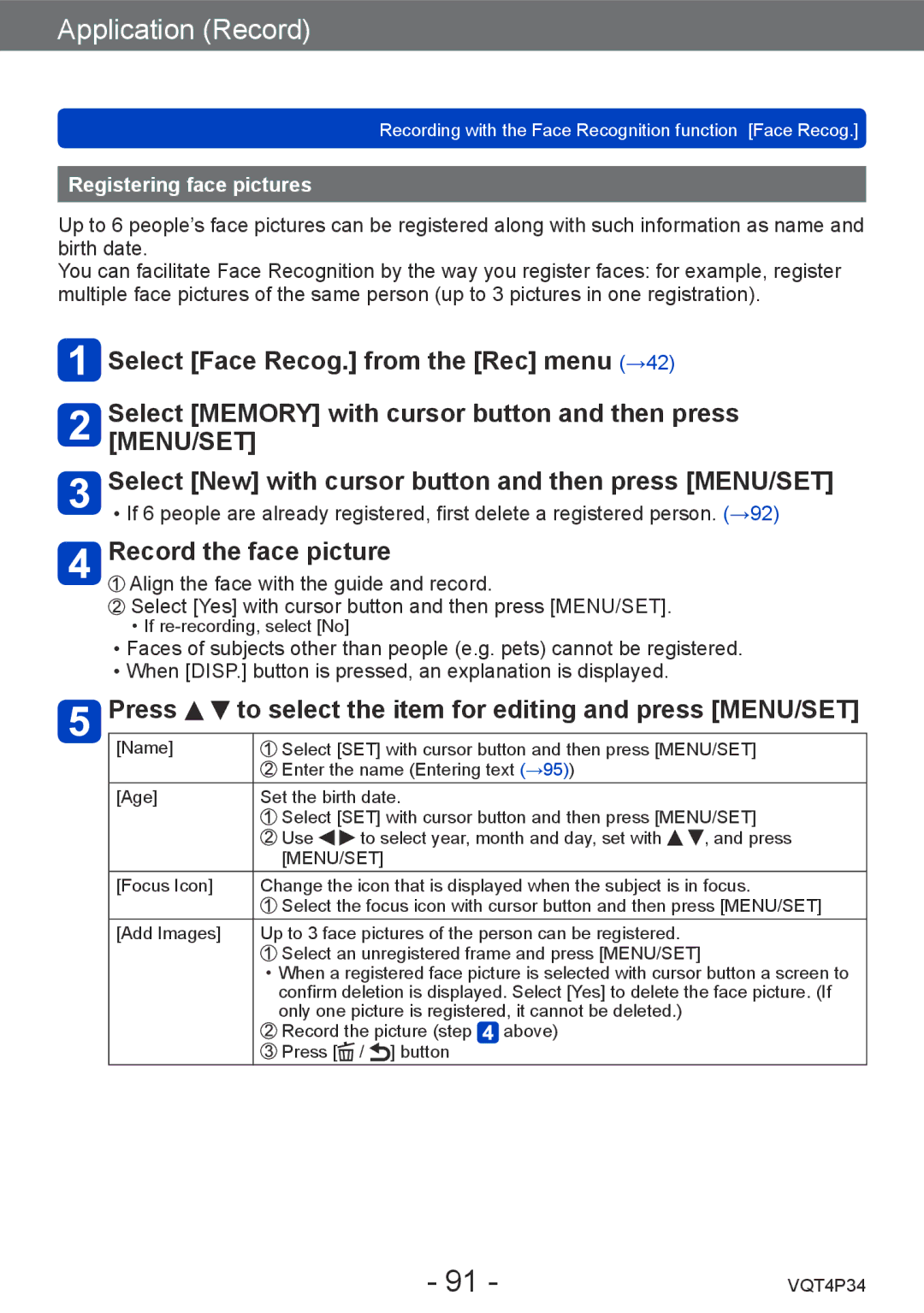 Panasonic DMC-TZ35 operating instructions Record the face picture, Press to select the item for editing and press MENU/SET 