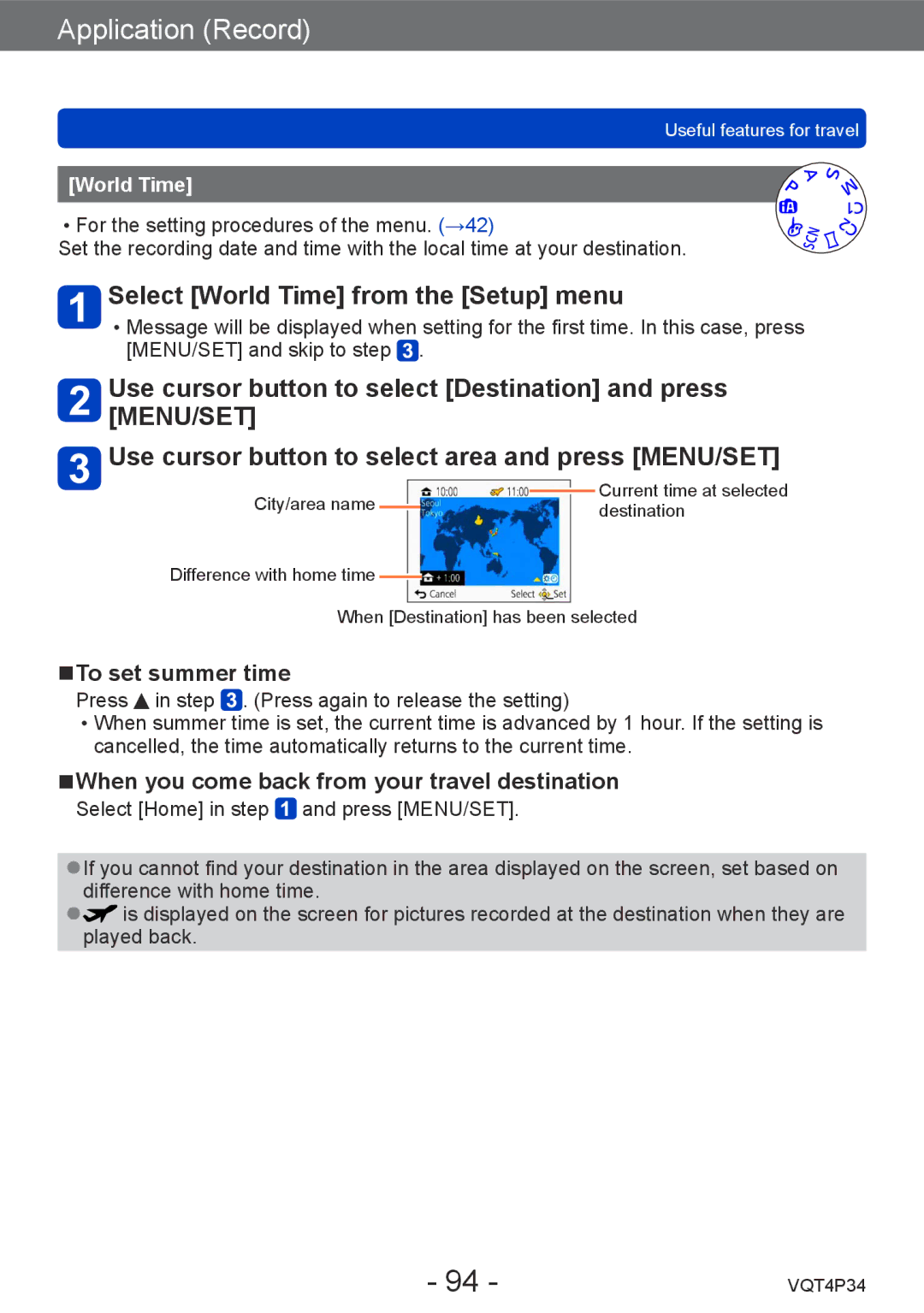 Panasonic DMC-TZ35 operating instructions Select World Time from the Setup menu, To set summer time 