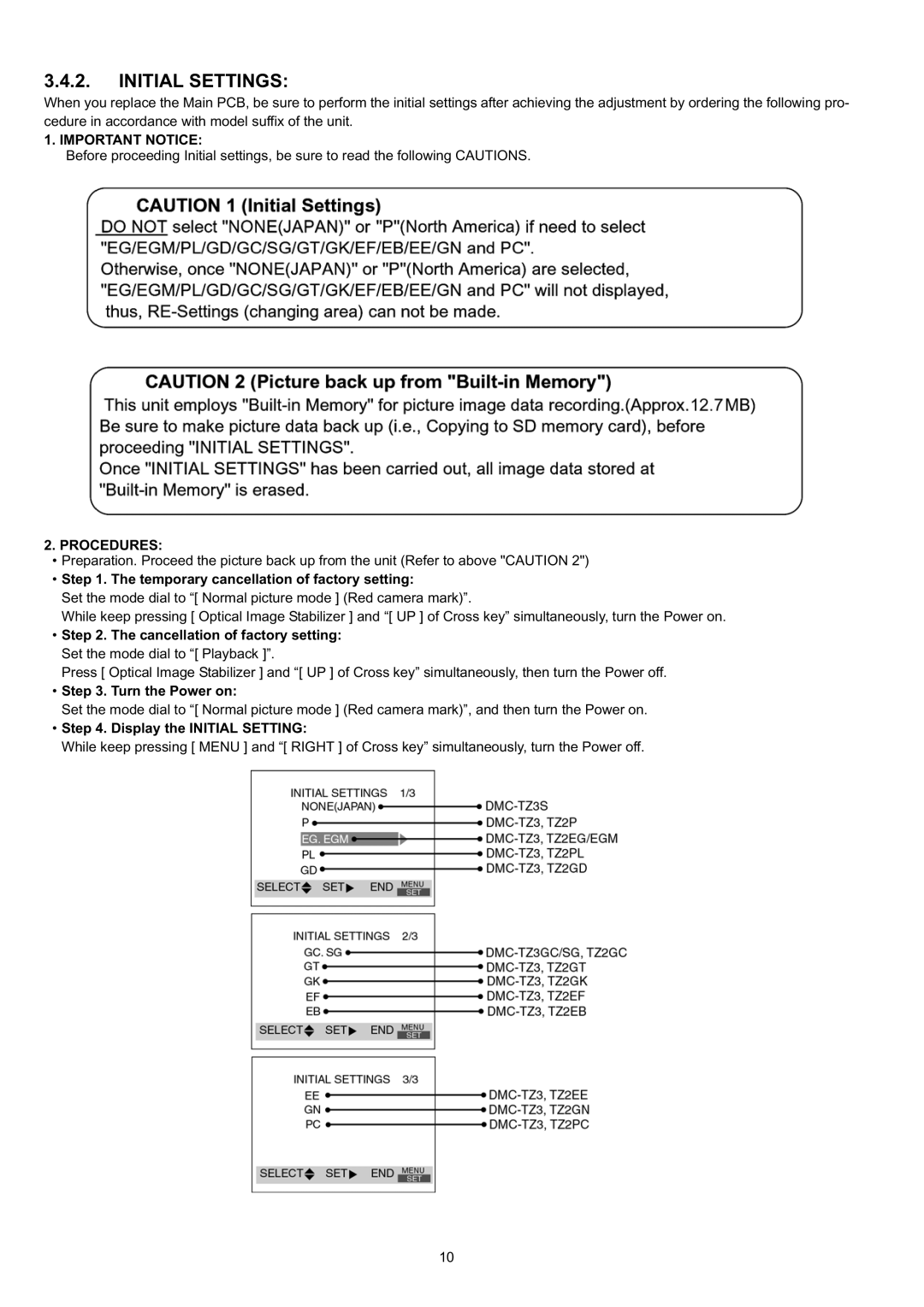 Panasonic DMC-TZ3EE, DMC-TZ3P Temporary cancellation of factory setting, Turn the Power on, Display the Initial Setting 