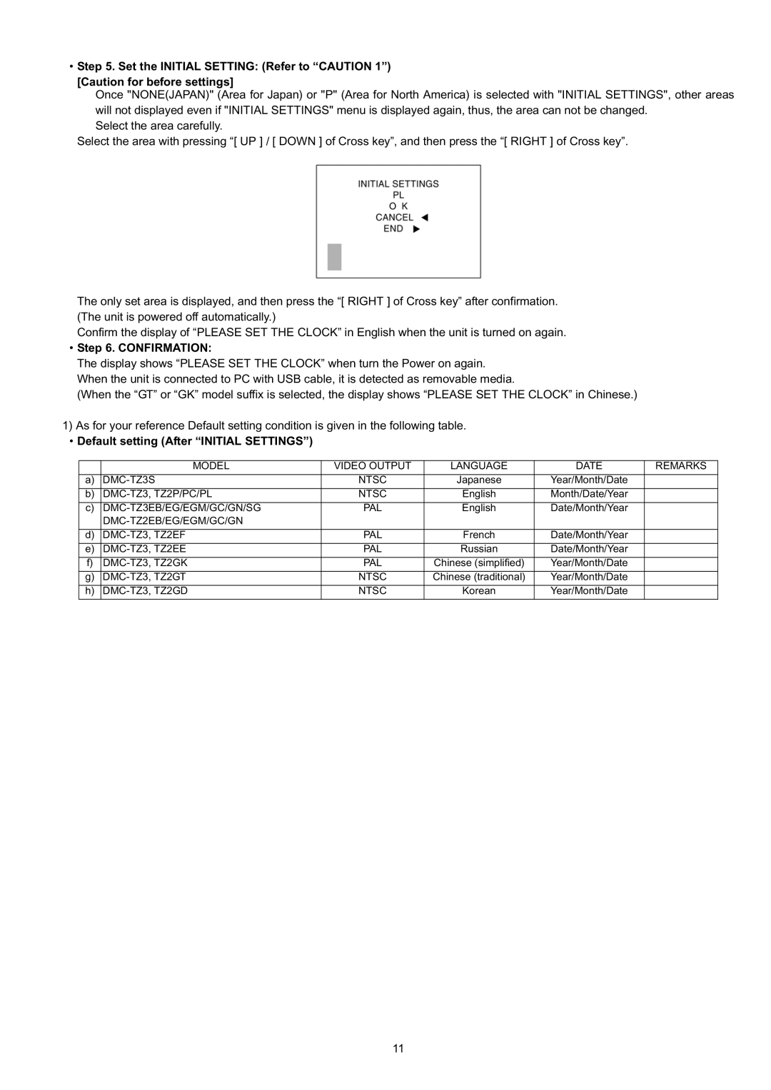 Panasonic DMC-TZ3PC manual Set the Initial Setting Refer to Caution, Confirmation, Default setting After Initial Settings 