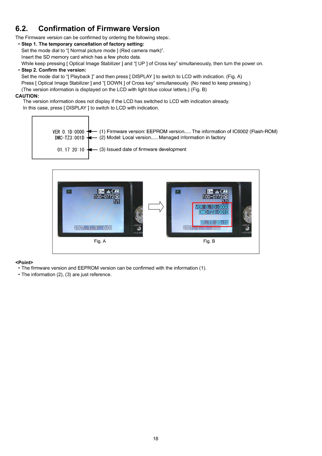 Panasonic DMC-TZ3EE, DMC-TZ3EB, DMC-TZ3PC manual Confirmation of Firmware Version, Confirm the version, Point 