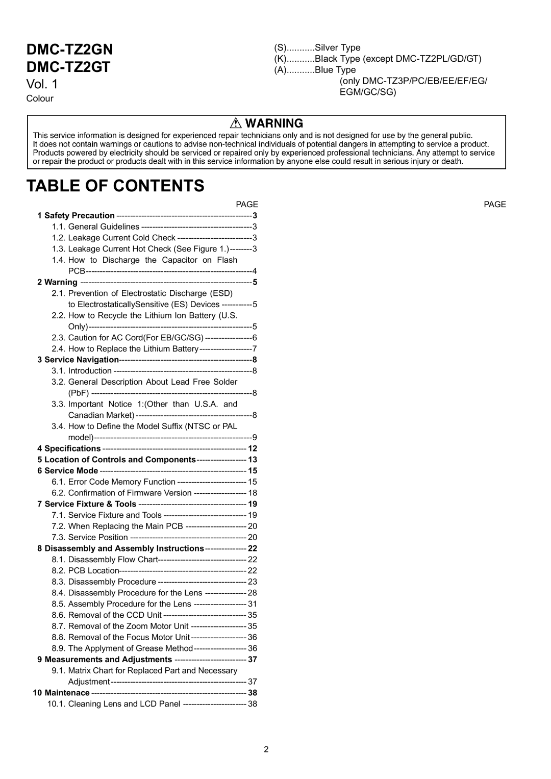 Panasonic DMC-TZ3EE, DMC-TZ3EB, DMC-TZ3PC manual Table of Contents 