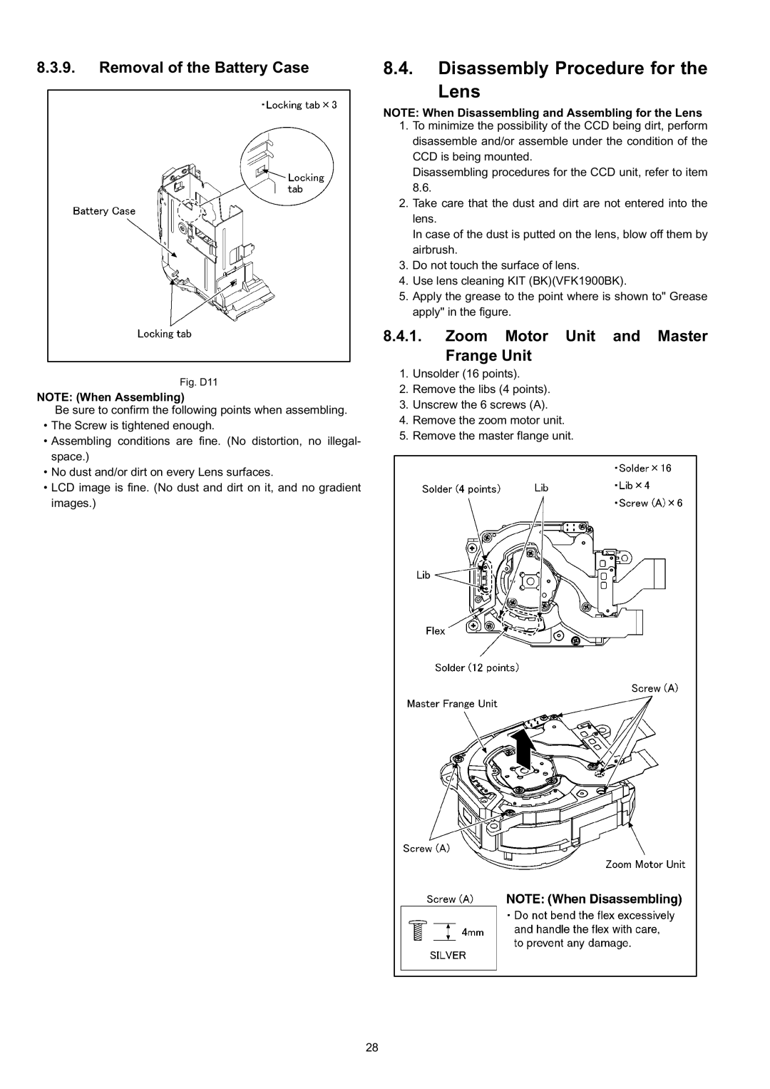 Panasonic DMC-TZ3EB, DMC-TZ3EE, DMC-TZ3PC manual Disassembly Procedure for Lens, Removal of the Battery Case 