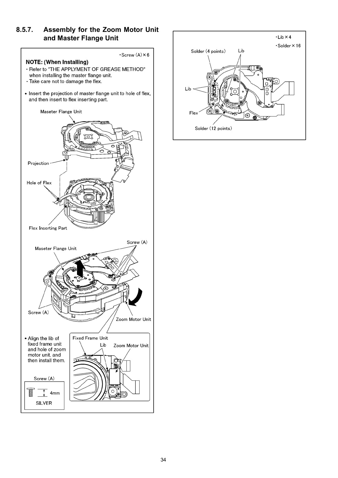 Panasonic DMC-TZ3EE, DMC-TZ3EB, DMC-TZ3PC manual Assembly for the Zoom Motor Unit and Master Flange Unit 