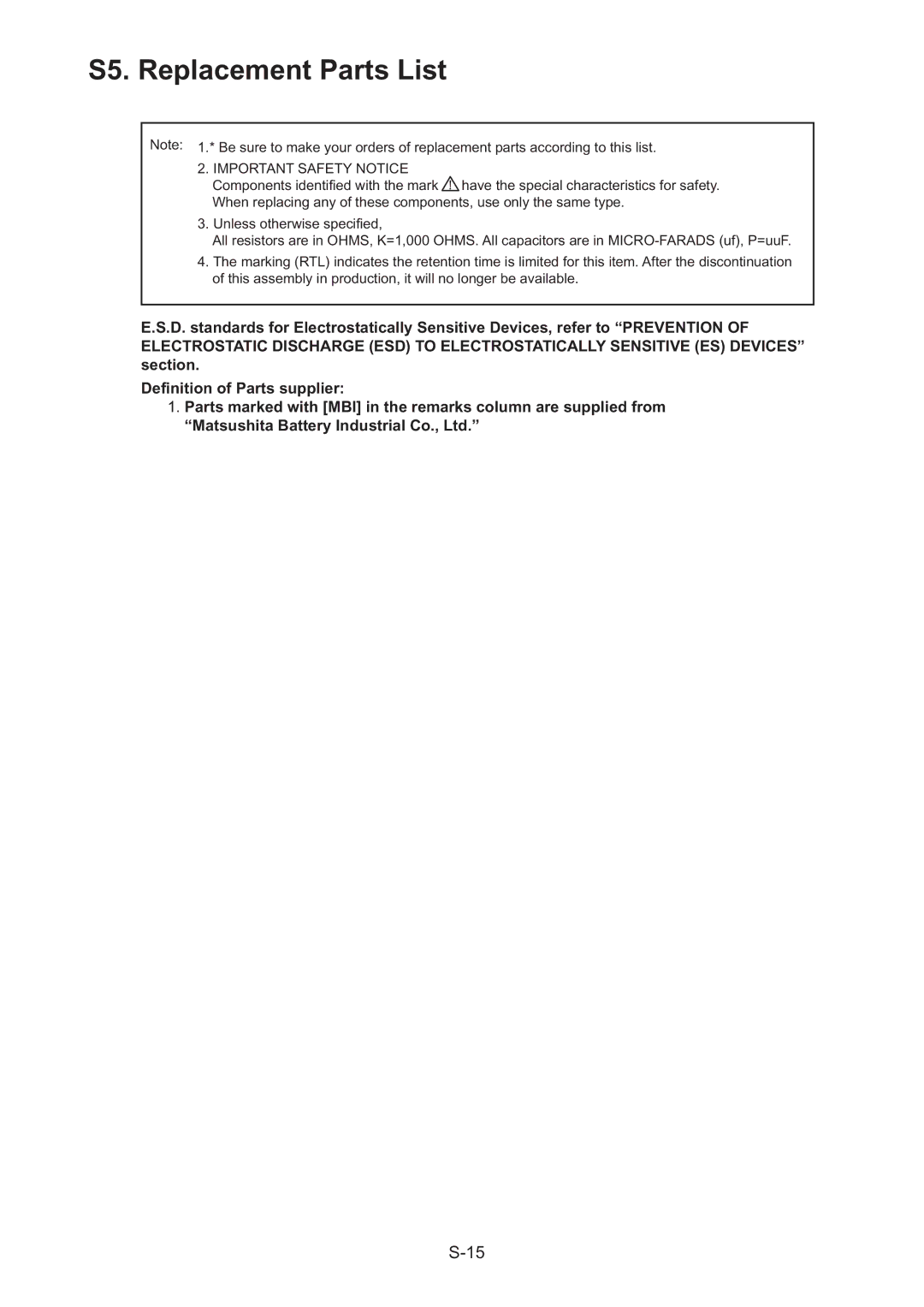 Panasonic DMC-TZ3EB, DMC-TZ3EE, DMC-TZ3PC manual S5. Replacement Parts List, Important Safety Notice 