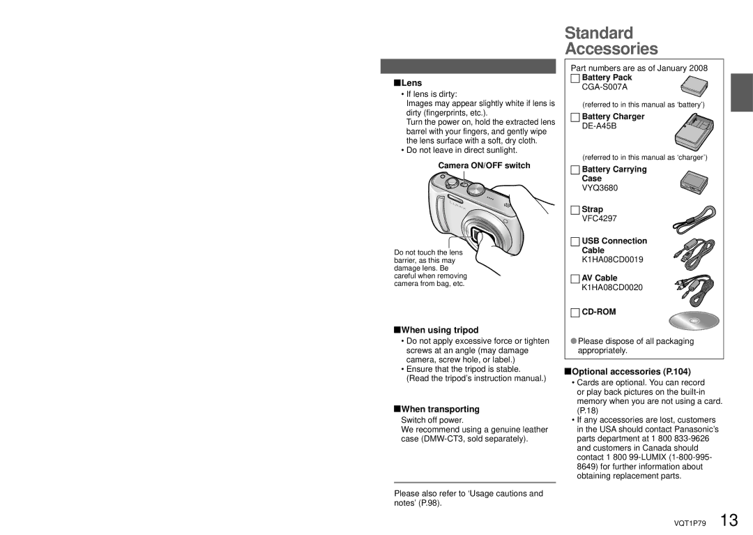 Panasonic DMC-TZ4, DMC-TZ5 operating instructions Standard Accessories, Cd-Rom 