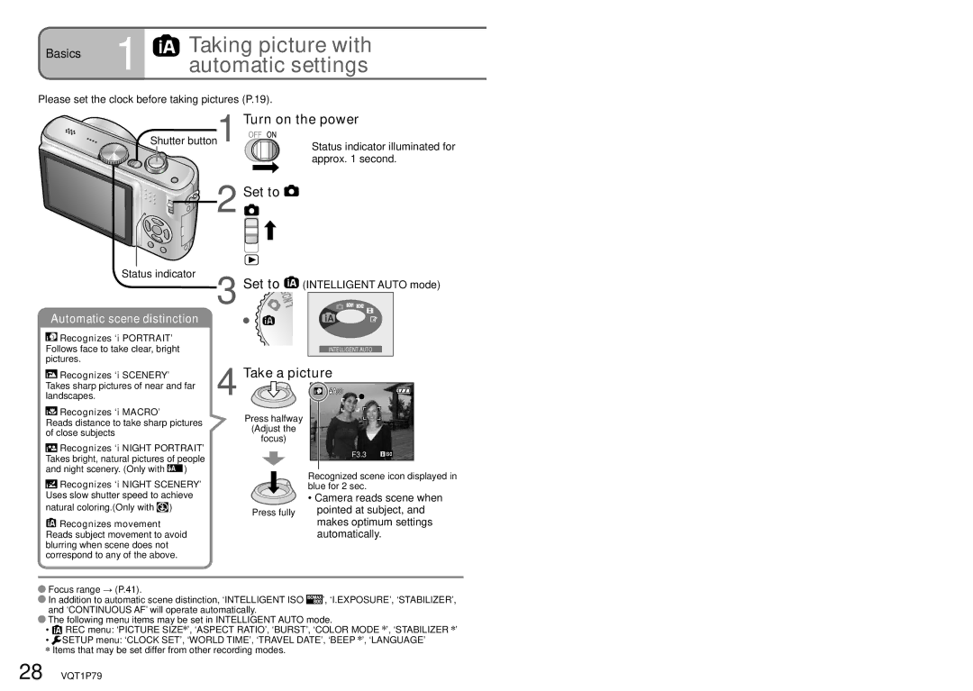 Panasonic DMC-TZ5, DMC-TZ4 operating instructions Set to, Take a picture 