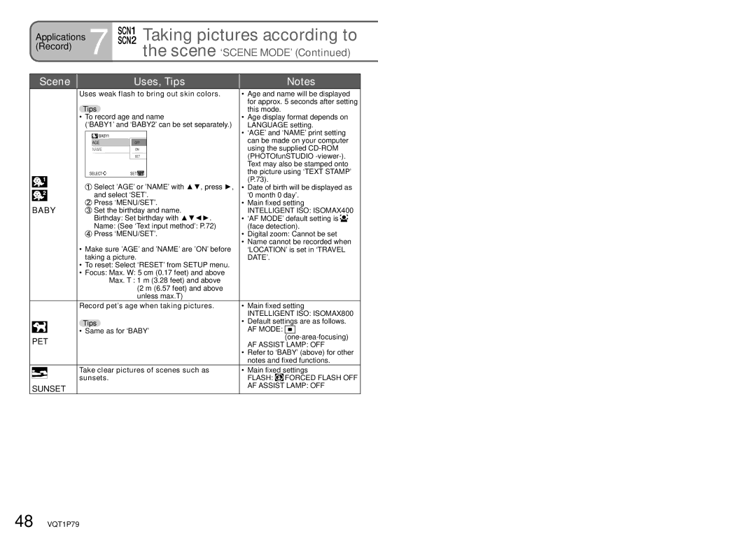 Panasonic DMC-TZ5, DMC-TZ4 operating instructions Baby, Sunset 