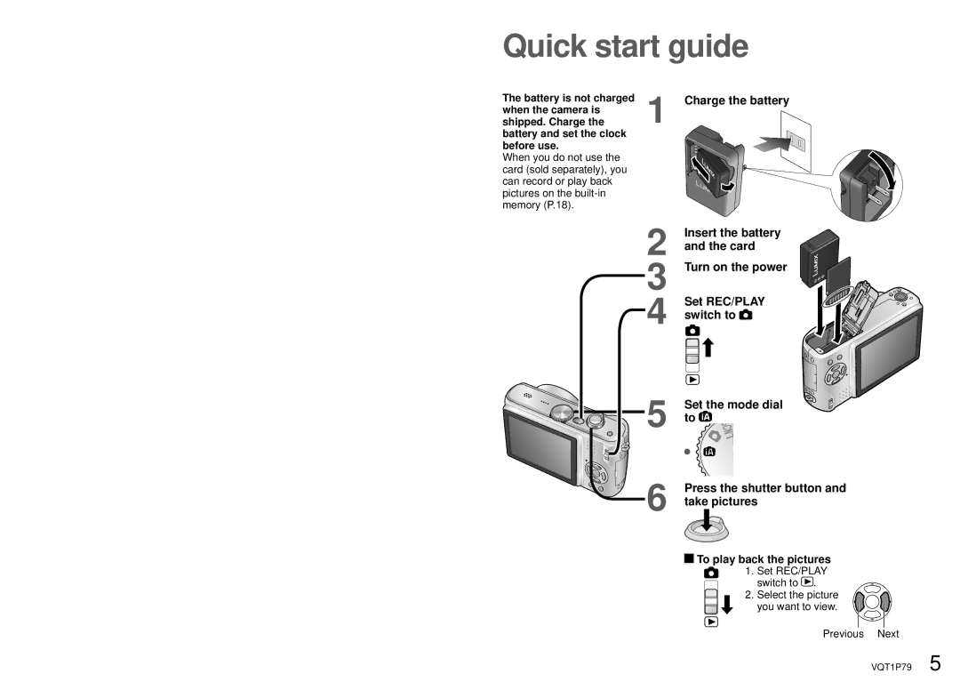 Panasonic DMC-TZ4 When the camera is, Shipped. Charge, Battery and set the clock before use, To play back the pictures 