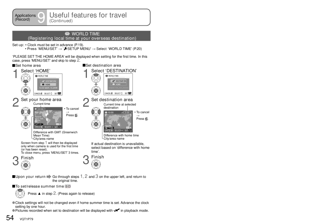 Panasonic DMC-TZ5, DMC-TZ4 World Time, Registering local time at your overseas destination, Set your home area 