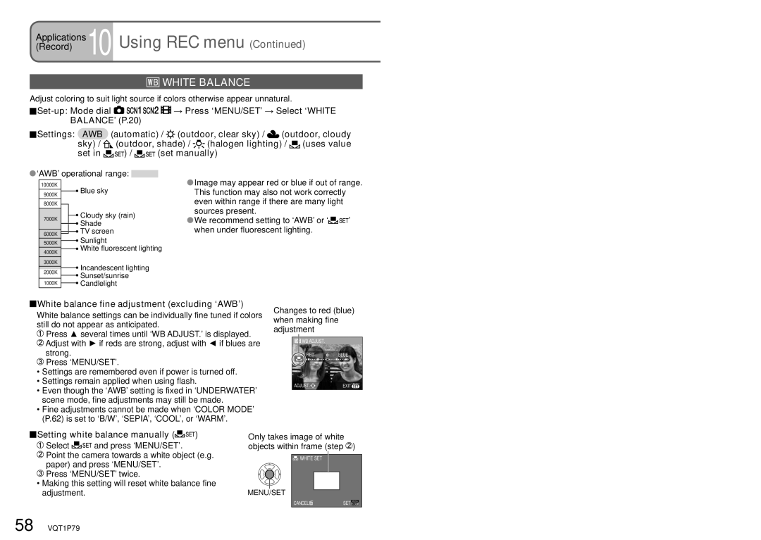 Panasonic DMC-TZ5, DMC-TZ4 operating instructions White Balance 