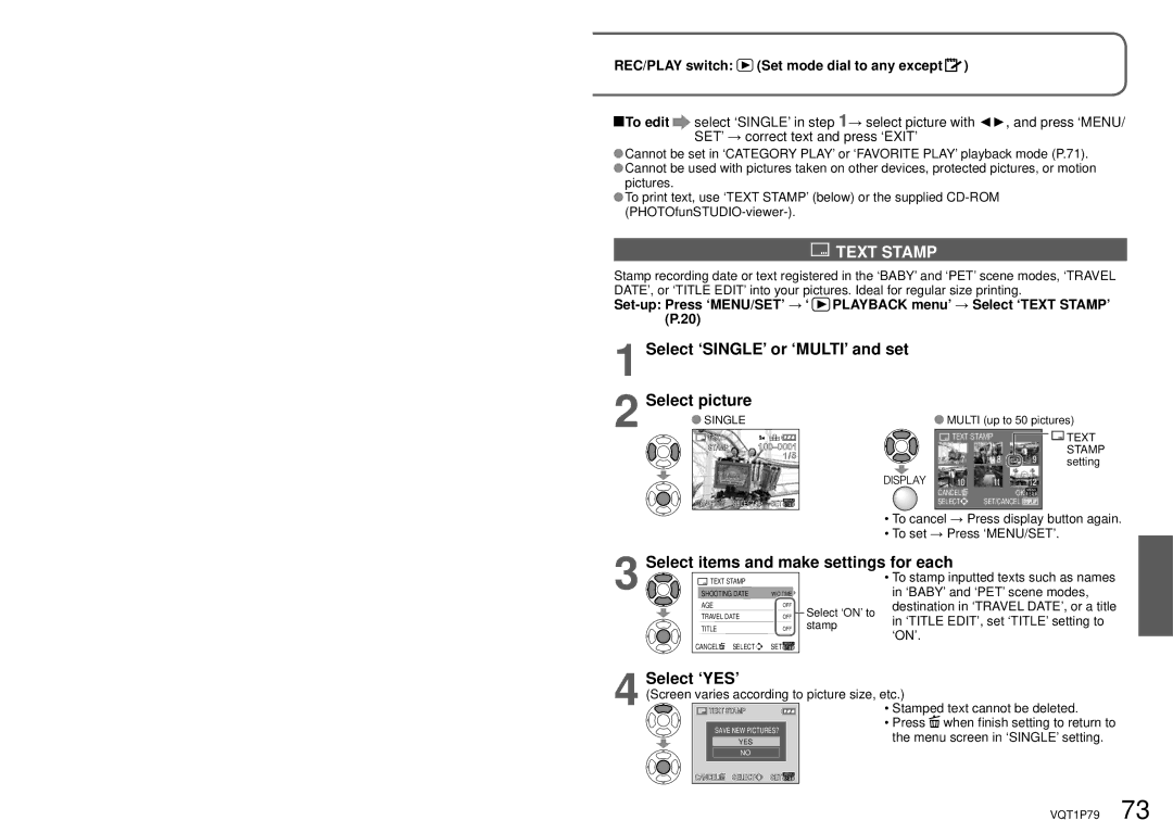 Panasonic DMC-TZ4, DMC-TZ5 operating instructions Text Stamp, Select items and make settings for each 