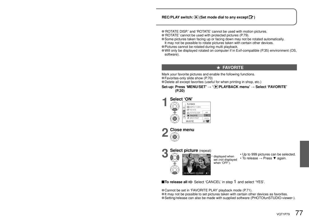 Panasonic DMC-TZ4, DMC-TZ5 operating instructions Favorite, Close menu, Select picture repeat 