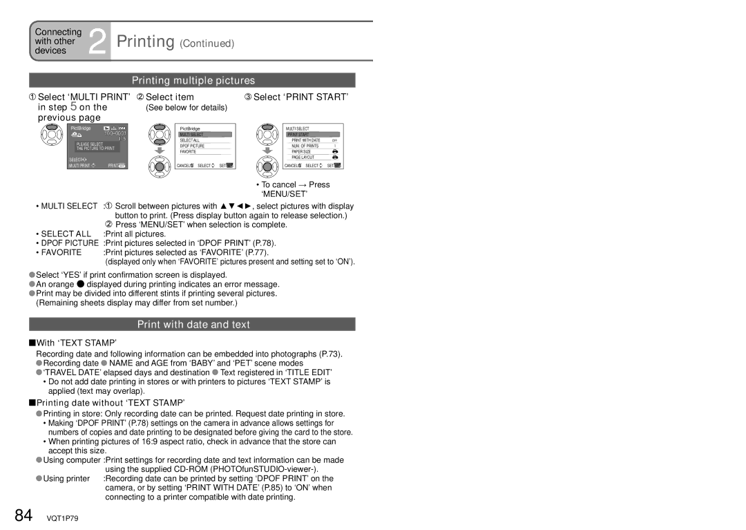 Panasonic DMC-TZ5, DMC-TZ4 Printing multiple pictures, Print with date and text, Select ‘MULTI PRINT’ in on the previous 